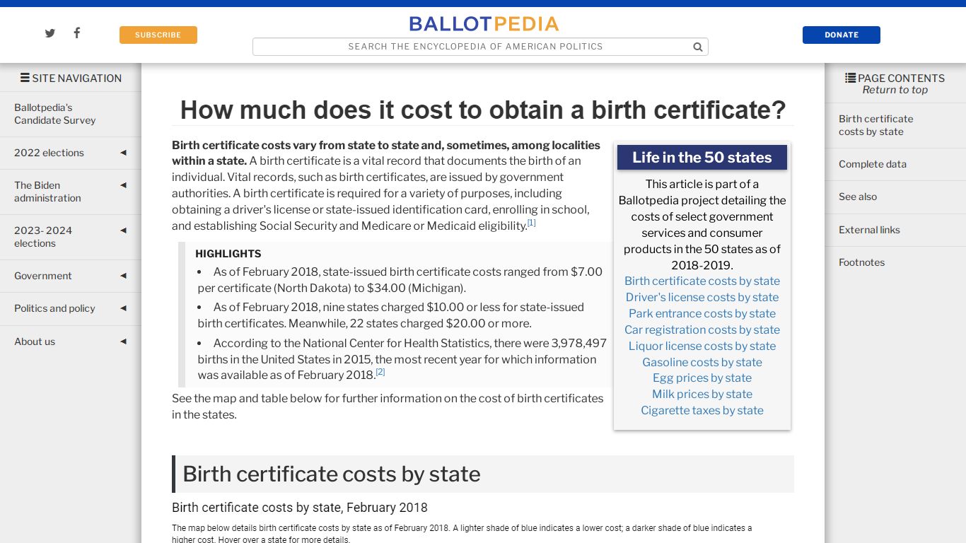 How much does it cost to obtain a birth certificate?